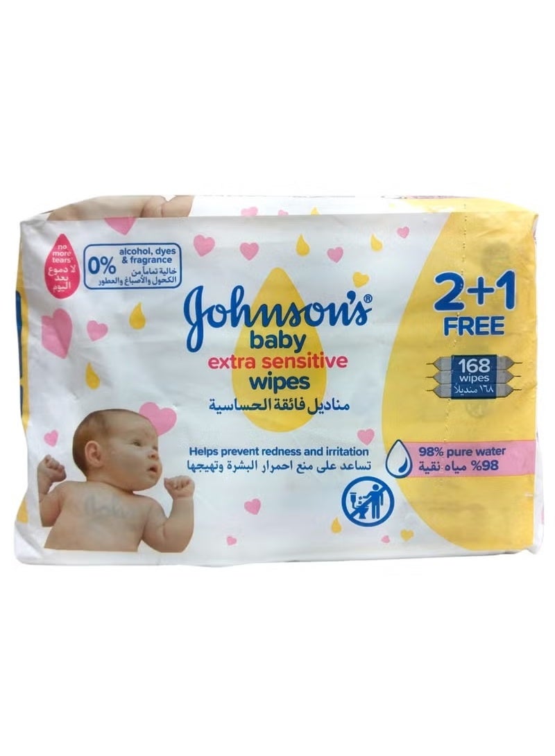 Johnsons Extra Sensitive Baby Wipes - 168 Wipes